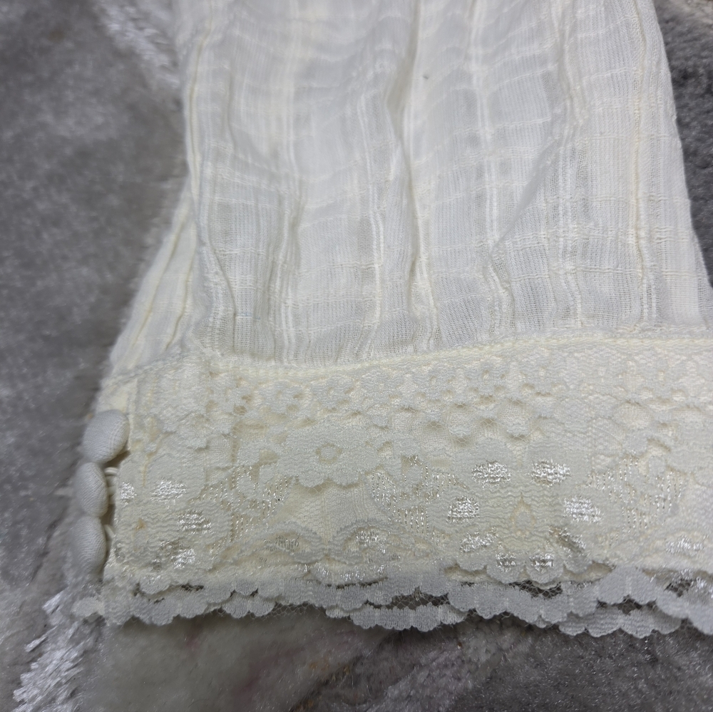American Eagle Outfitters Cream Lace-Trim Button Front Blouse - Picture 6 of 8